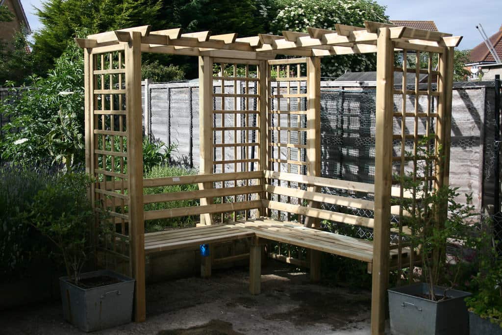 Wooden corner arbour