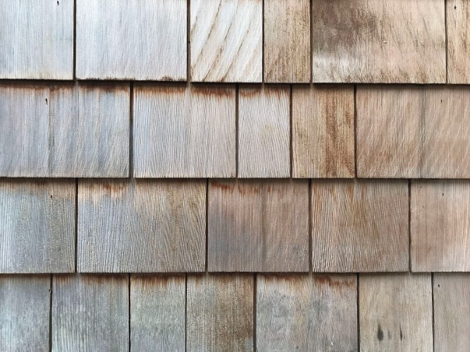 Weathered western red cedar shingles