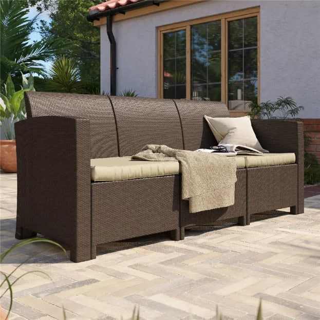 Marbella 3-Seater Rattan-Effect Sofa in Brown