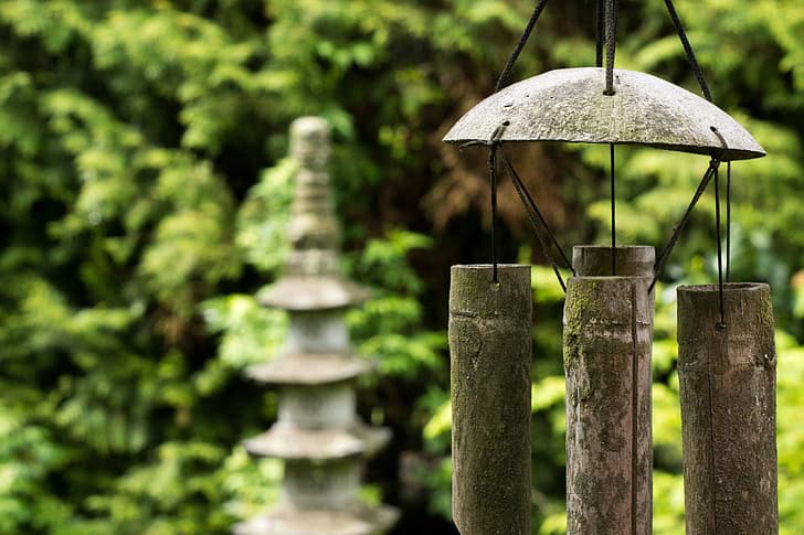 Close-up garden windchime.