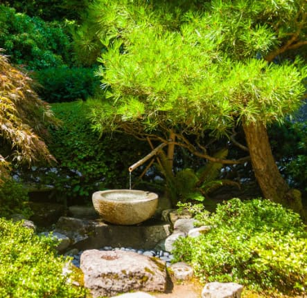 Stone basin bamboo water fountain.