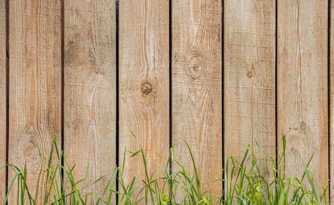 Timber fence panels with grass